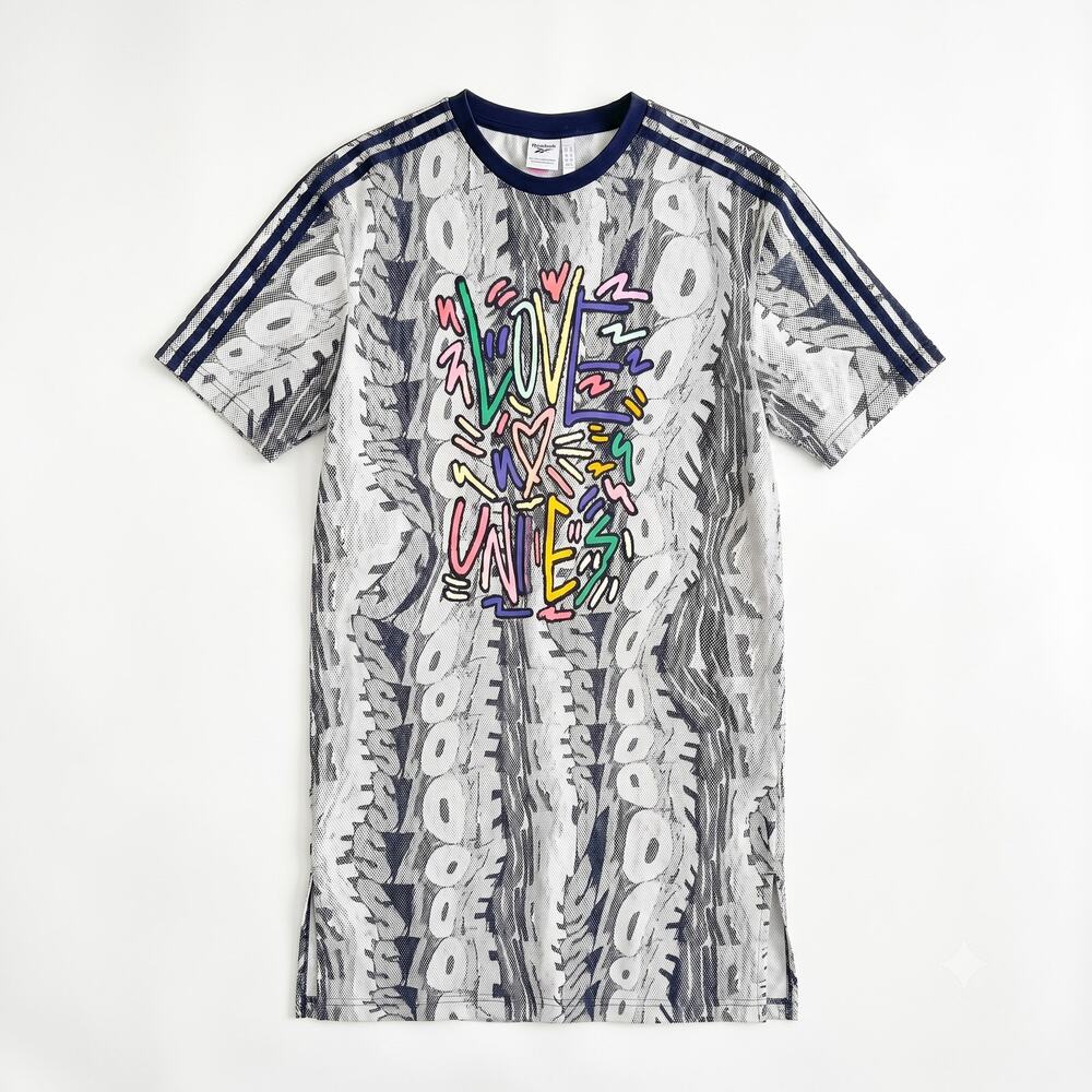 Adidas Love Unites Doodle Tee Dress Gray LGBTQIA+ Pride Cotton Womens Small